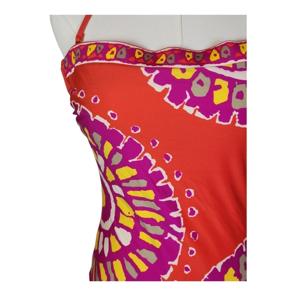 Trina Turk Orange Medallion One-Piece Swimsuit Halter Back Tie Size 8 - Picture 3 of 11